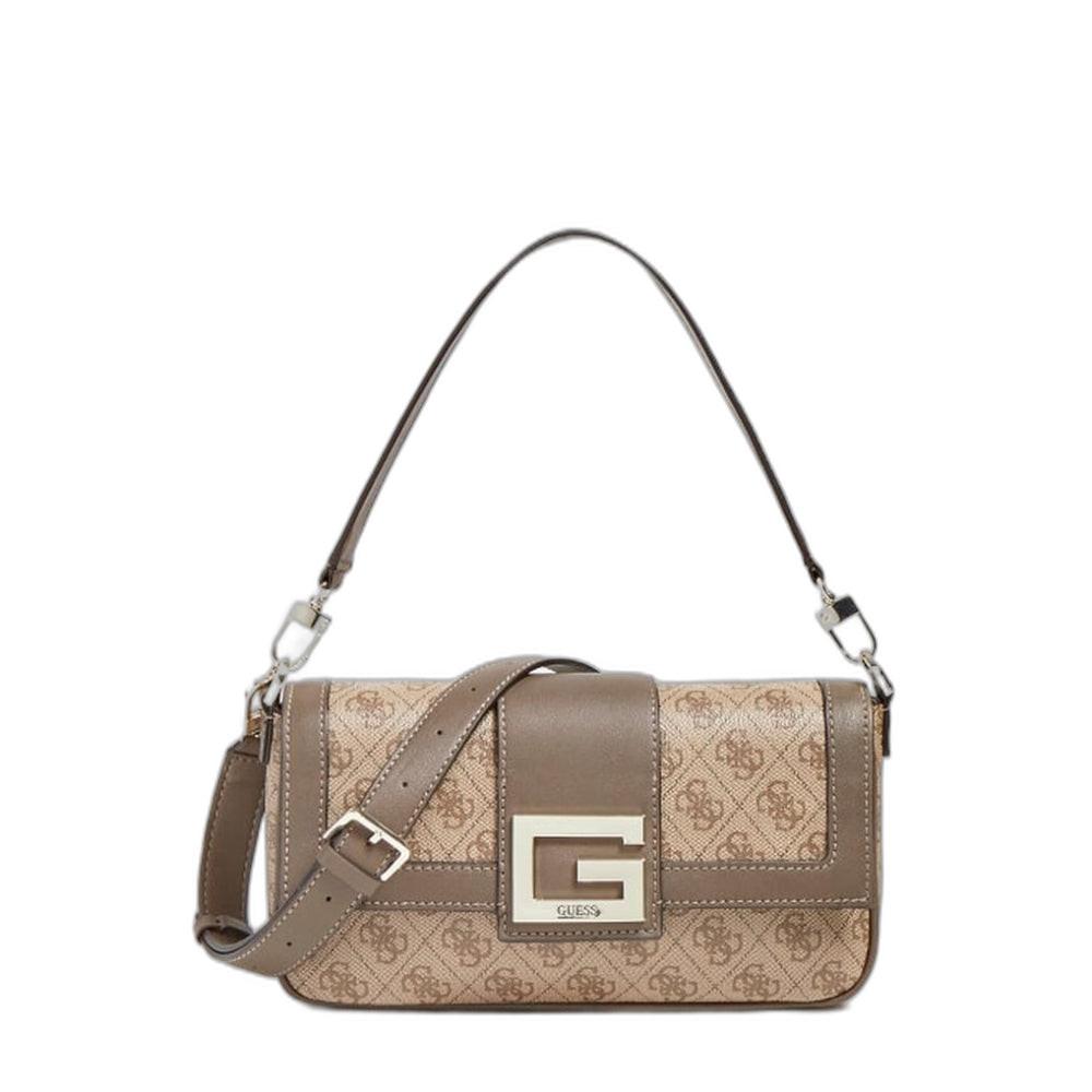 Guess Brightside 4G Logo Handbag — Luxury Latte Polyurethane Bag for Women.